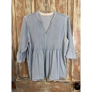 Soft Surroundings Light Denim Pintucked Flowy Adelaide Blouse Top Chambray PM